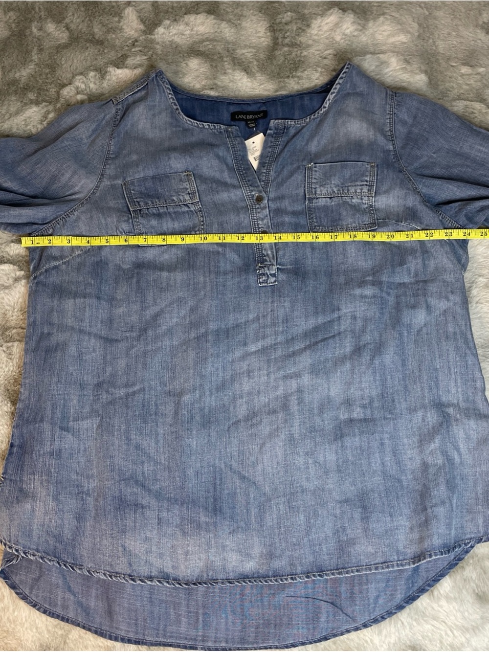 Lane Bryant Light Blue Denim Henley Blouse-0223 - Picture 3 of 7